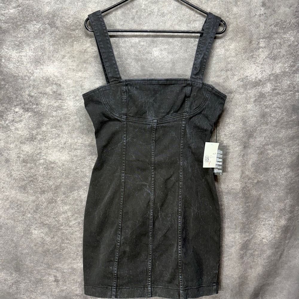 Forever 21 Mineral Wash Black Denim Mini Dress Size L Cut Out Back Buckle